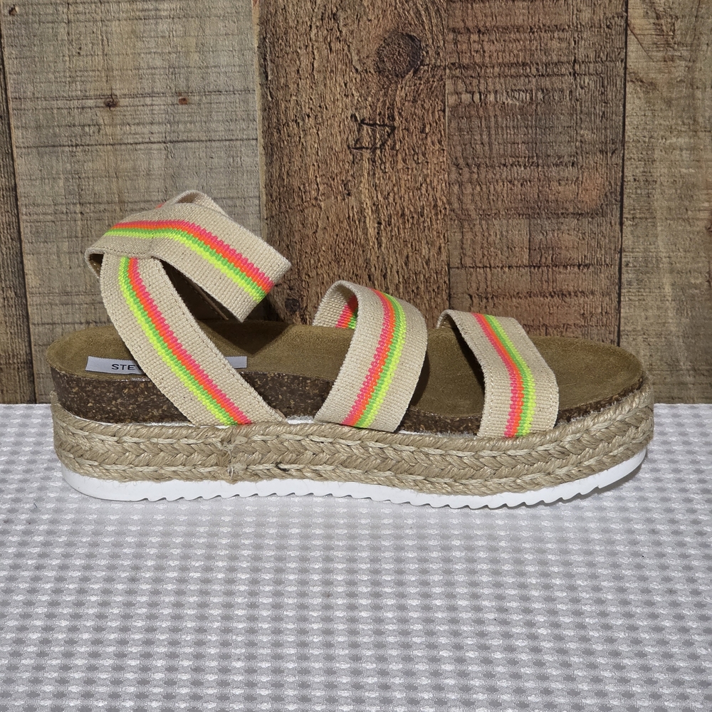 Steve Madden Kimmie Bright Neon Striped Platform Sandals - Picture 5 of 14
